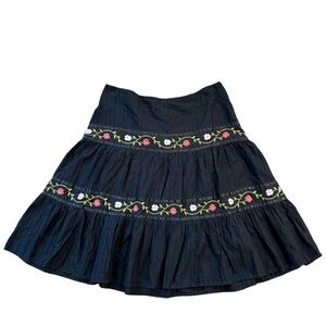 Venezia Boho Floral Embroidered Ribbon Trim Tiered Skirt Cottagecore Black 14